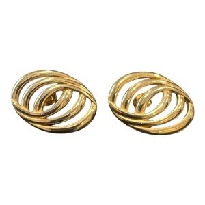 Trifari Gold Tone Sculptural Oval Swirl Earrings Vintage Classic Design J14